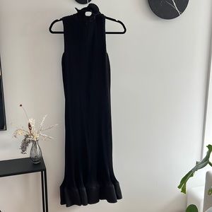 Tibi Pleated Ruffle Collar Midi Dress - Black